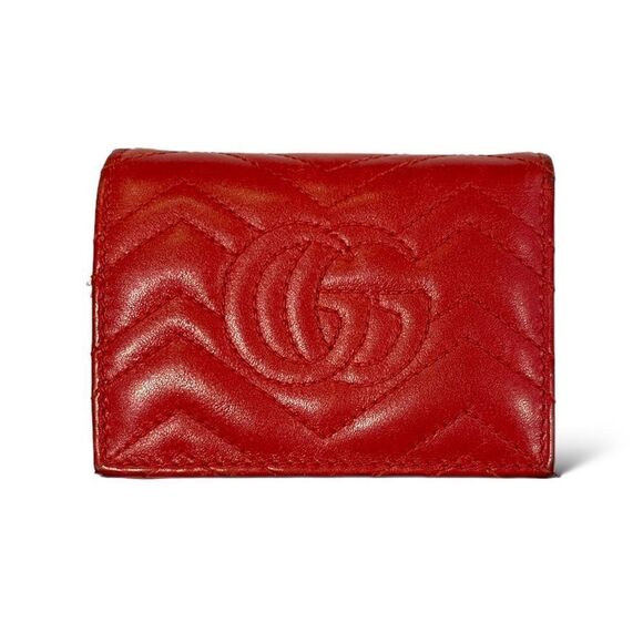 GUCCI GG MARMONT RED MATELASSÉ LEATHER CARD CASE WALLET - Picture 5 of 12